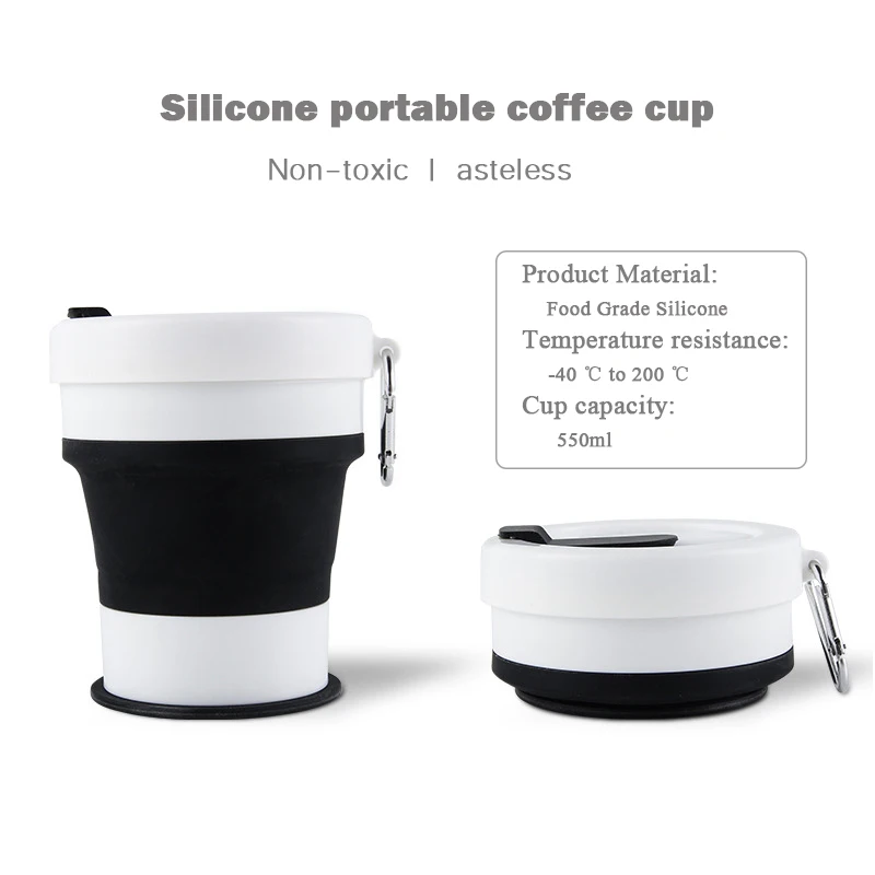 550ml Silicone Cups Portable Outdoor Sports water Cup Travel Retractable Hand Food Grade folding coffee cup | Дом и сад