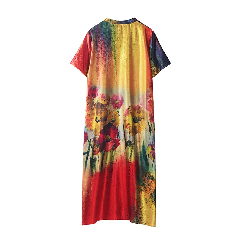 

XIZIHUPAN Elegant Print Dress For Women V Neck Short Sleeve High Waist Bandage A Line Casual Loose Mid Dresses Female 2021 Style