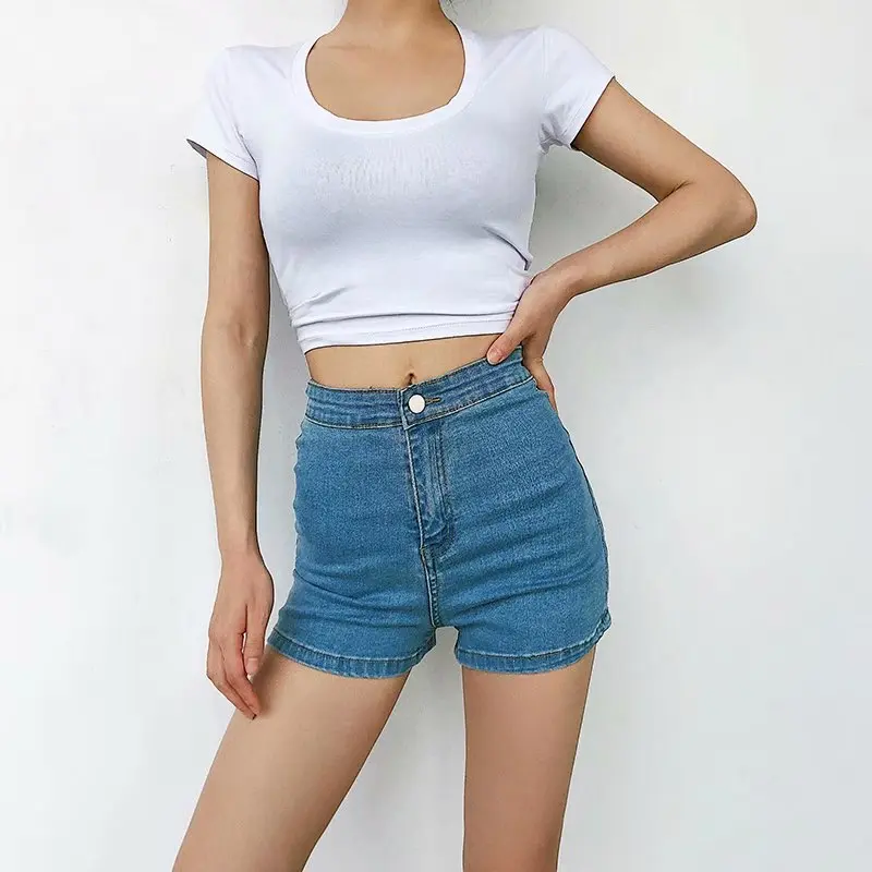Шорты GOPLUS женские джинсовые с завышенной талией узкие эластичные штаны из денима