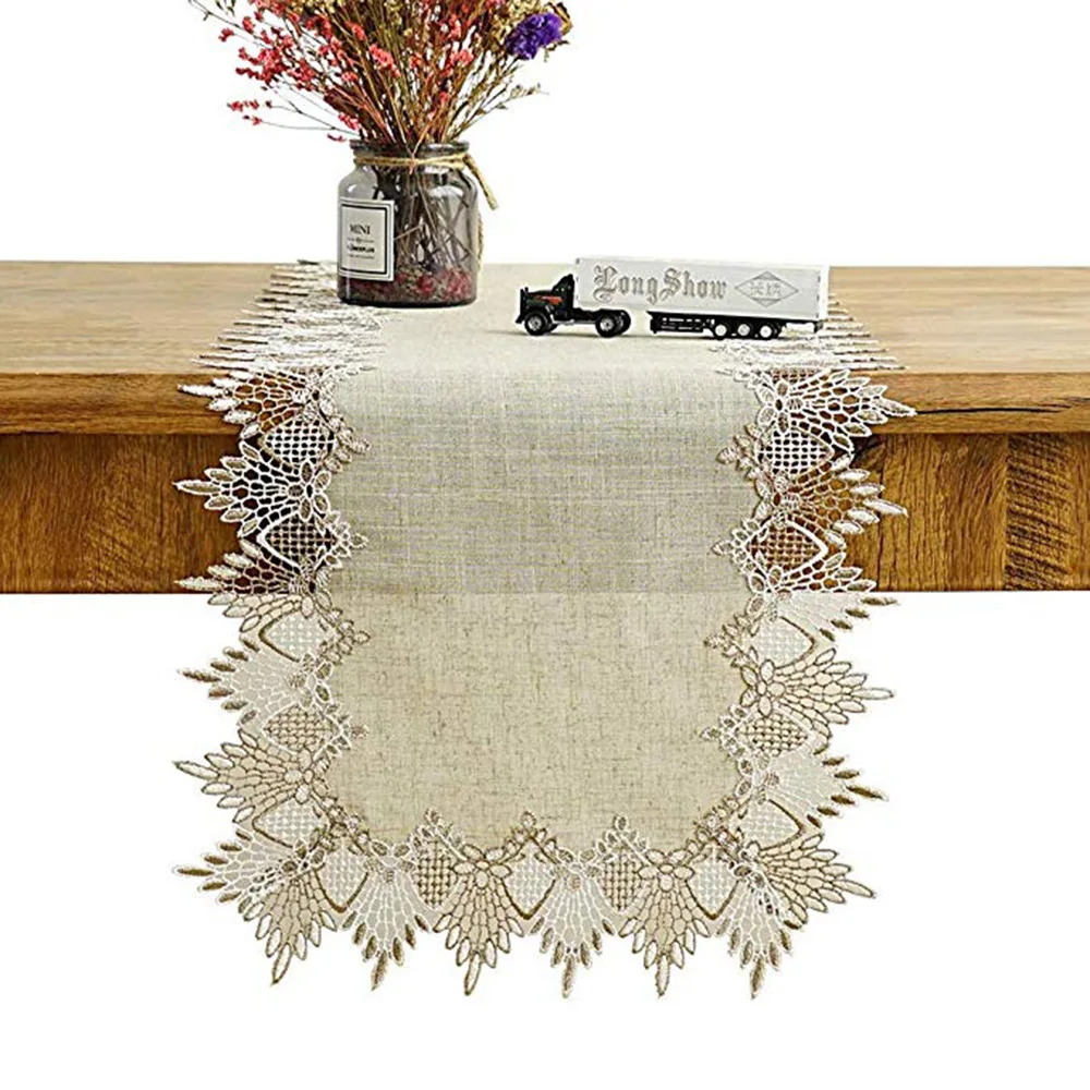 

Linen Cotton Embroidery Table Runners for Wedding European Style Dinner Mats Table Flag Party Decor Home Fabric Table Cover