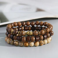 3pcs natural round cylinder wood beads bracelet men classic elastic buddhist prayer buddha bracelet hommes bileklik bijoux