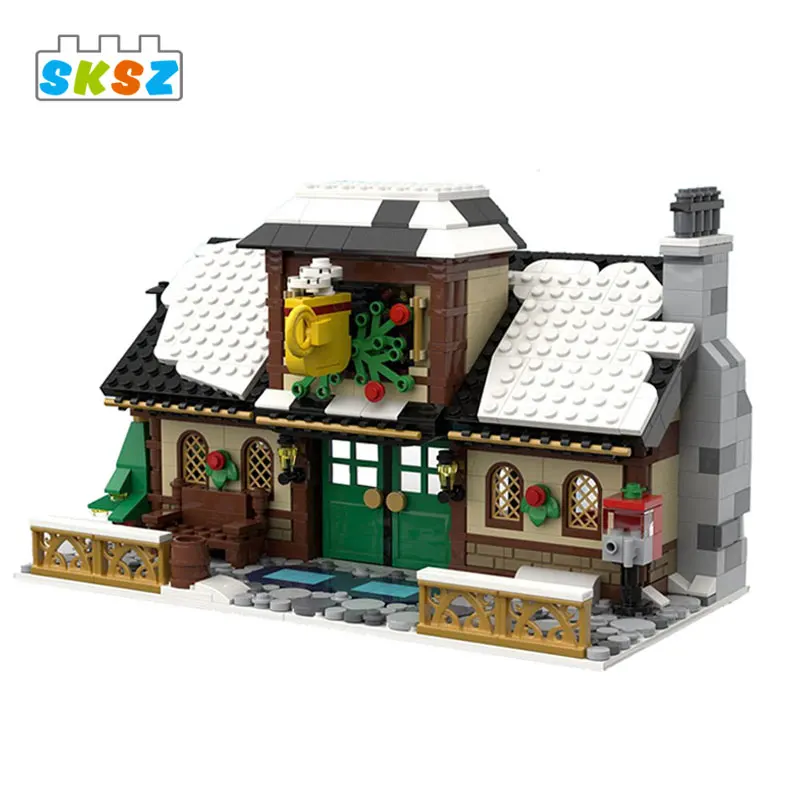 

New Christmas Series MOC Winter Village Scene Holiday City Train Reindeer Friends Building Blocks Santa Claus Kid Toys Xmas Gift