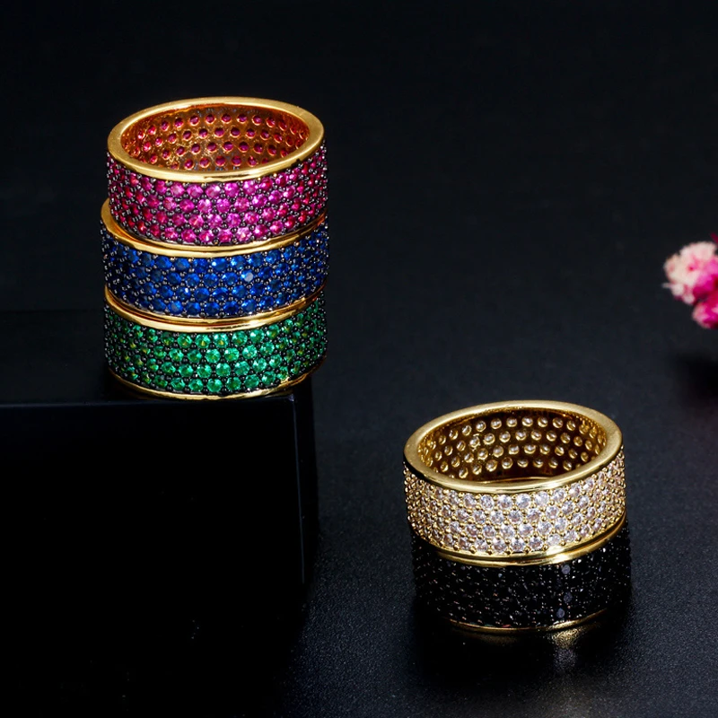 Кольцо женское круглое золотистое с фианитами R101 | Украшения и аксессуары