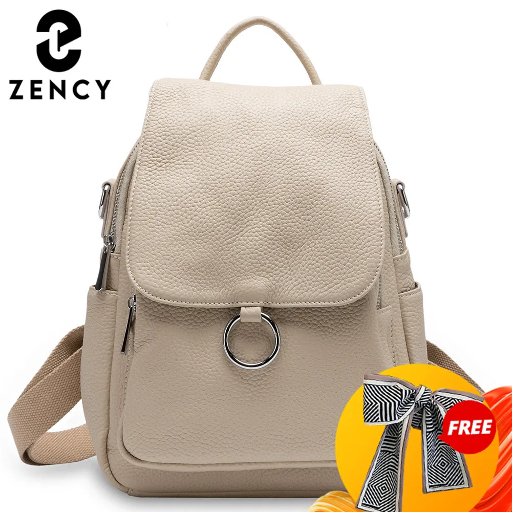 Zency 2021 Новый Модный женский рюкзак из 100% натуральной кожи весенний бежевый