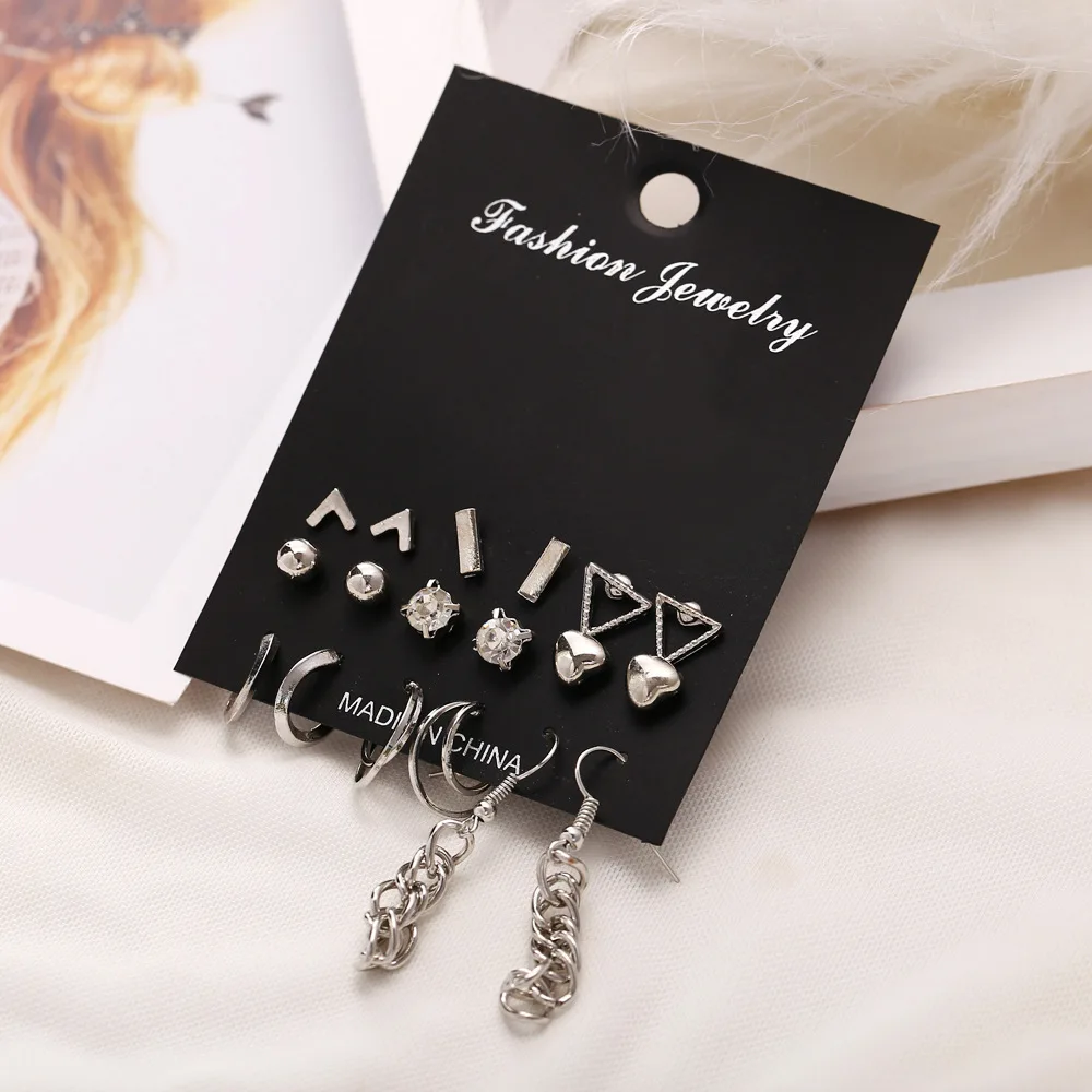 

Women's Earrings Set Bohemian Fashion Jewelry 2020 Geometric Crystal Heart Stud Earrings
