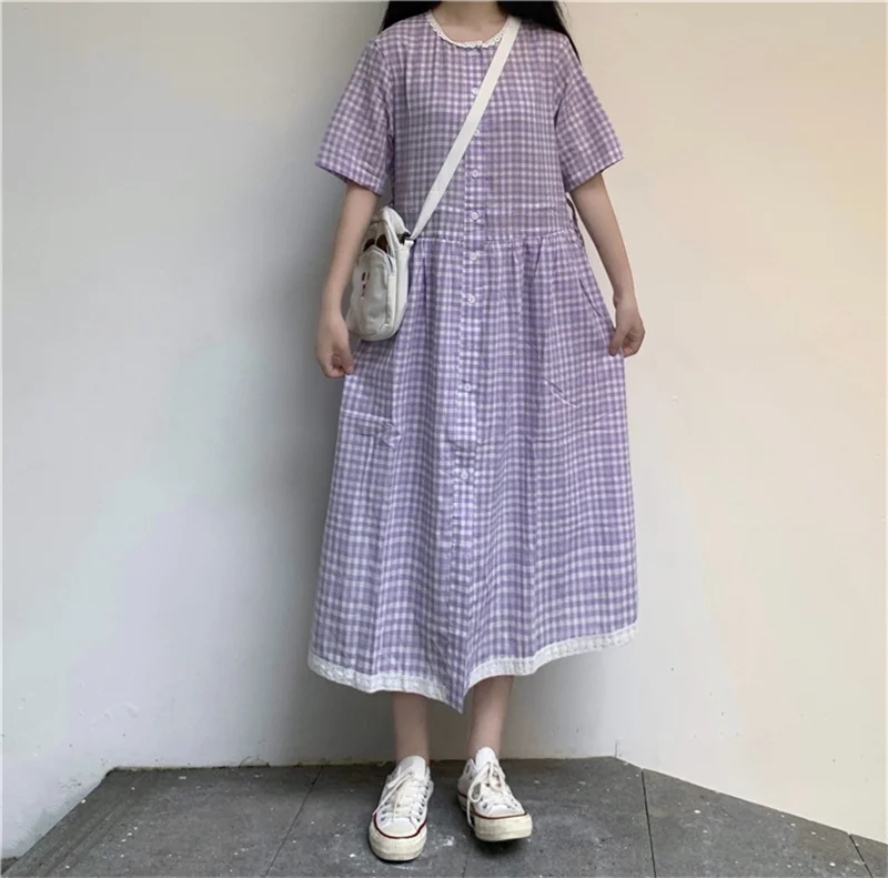 Летнее Хлопковое платье трапециевидной формы с О-образным вырезом и коротким