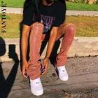 Женские спортивные штаны FANTOYE, с блестками, высокая талия, обтягивающие брюки, Осенние повседневные однотонные брюки с рюшами, уличная одежда