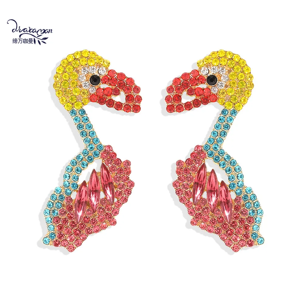 

Dvacaman 2020 Summer Colorful Crystal Bird Statement Earrings Women Rhinestone Dangle Drop Earrings Holiday Jewelry Wholesale