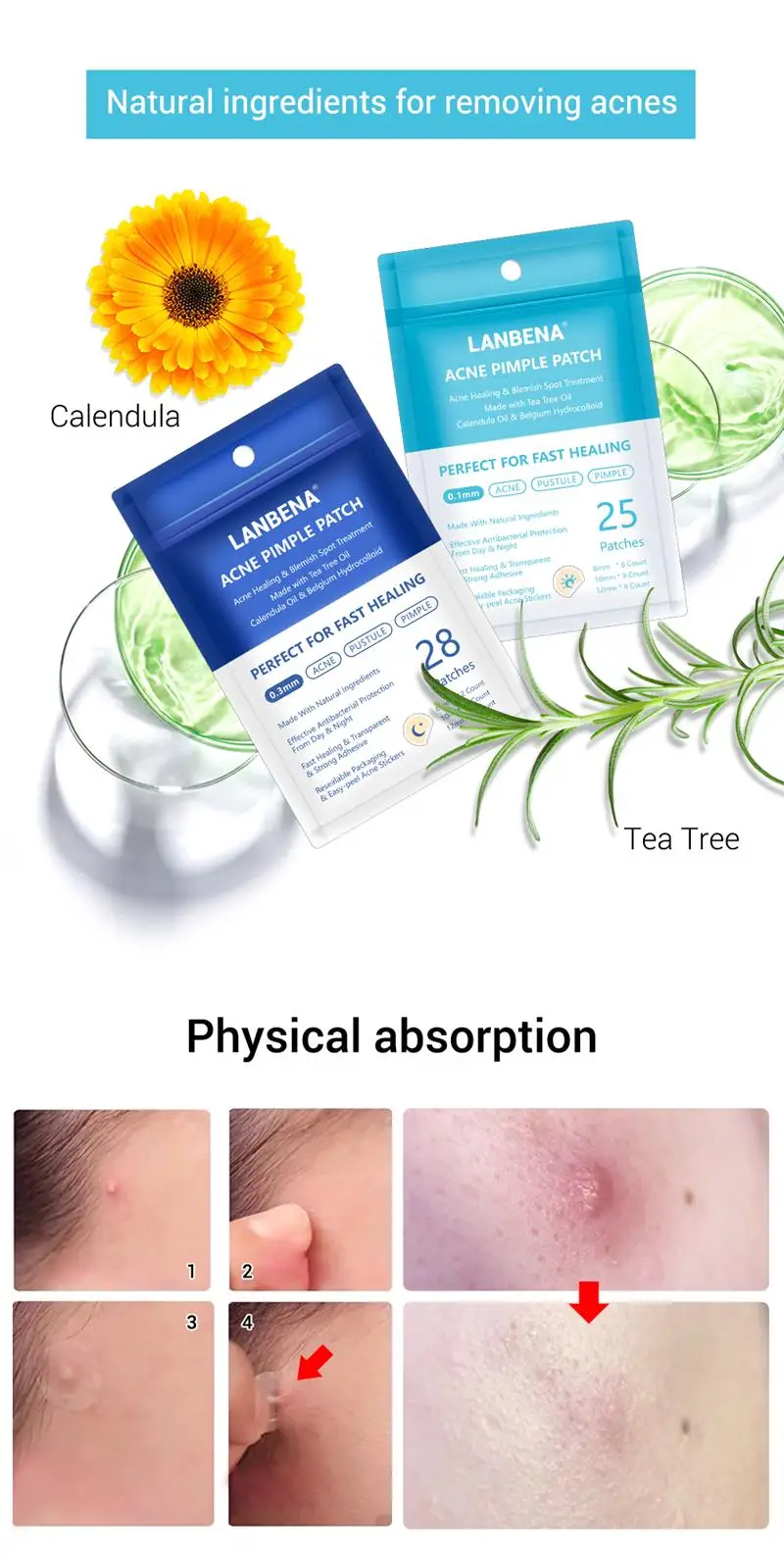 Удаление прыщей LANBENA пластырь для удаления экстракт чайного дерева невидимые