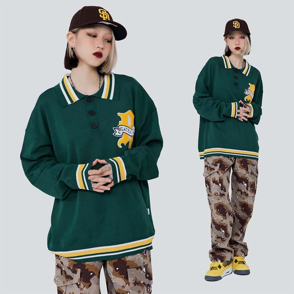 

knitted Sweatshirt Men Furry Patch Button Pullover Spring Cozy All-match College Style Oversized Tops Couple Streetwear