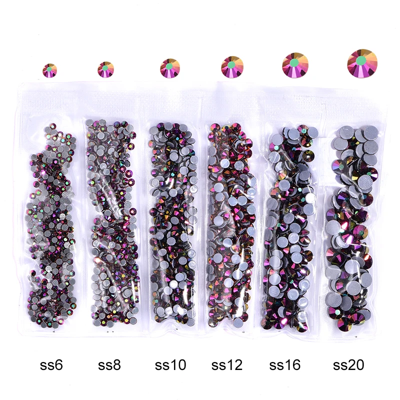 1300 шт. разноцветные стразы разных размеров для горячей фиксации с плоской задней