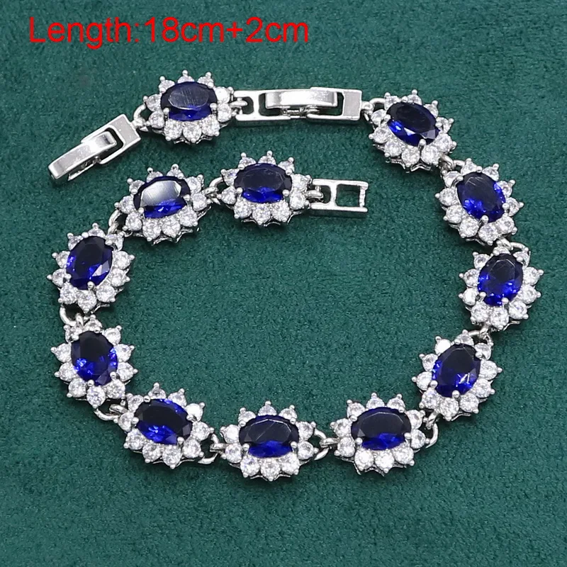 Blue Sapphire 925 Sterling Silver Jewelry set for Women Wedding Party Bracelet Earrings Necklace pendant Ring Birthday Gift images - 6