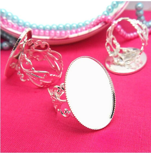 

10PCS 18X25mm Oval DIY Adjustable Rings Base for Jewelry Ring Blanks Settings Hollow Silver Tone Supplies for Jewelry