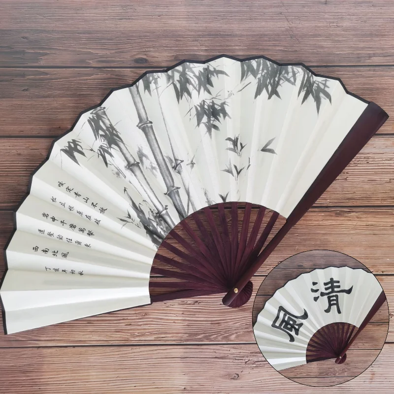 

Ink Painting White Silk Fan Chinese Style Landscape Painting Folding Fan Portable Decorative Crafts Bamboo Handle Cloth