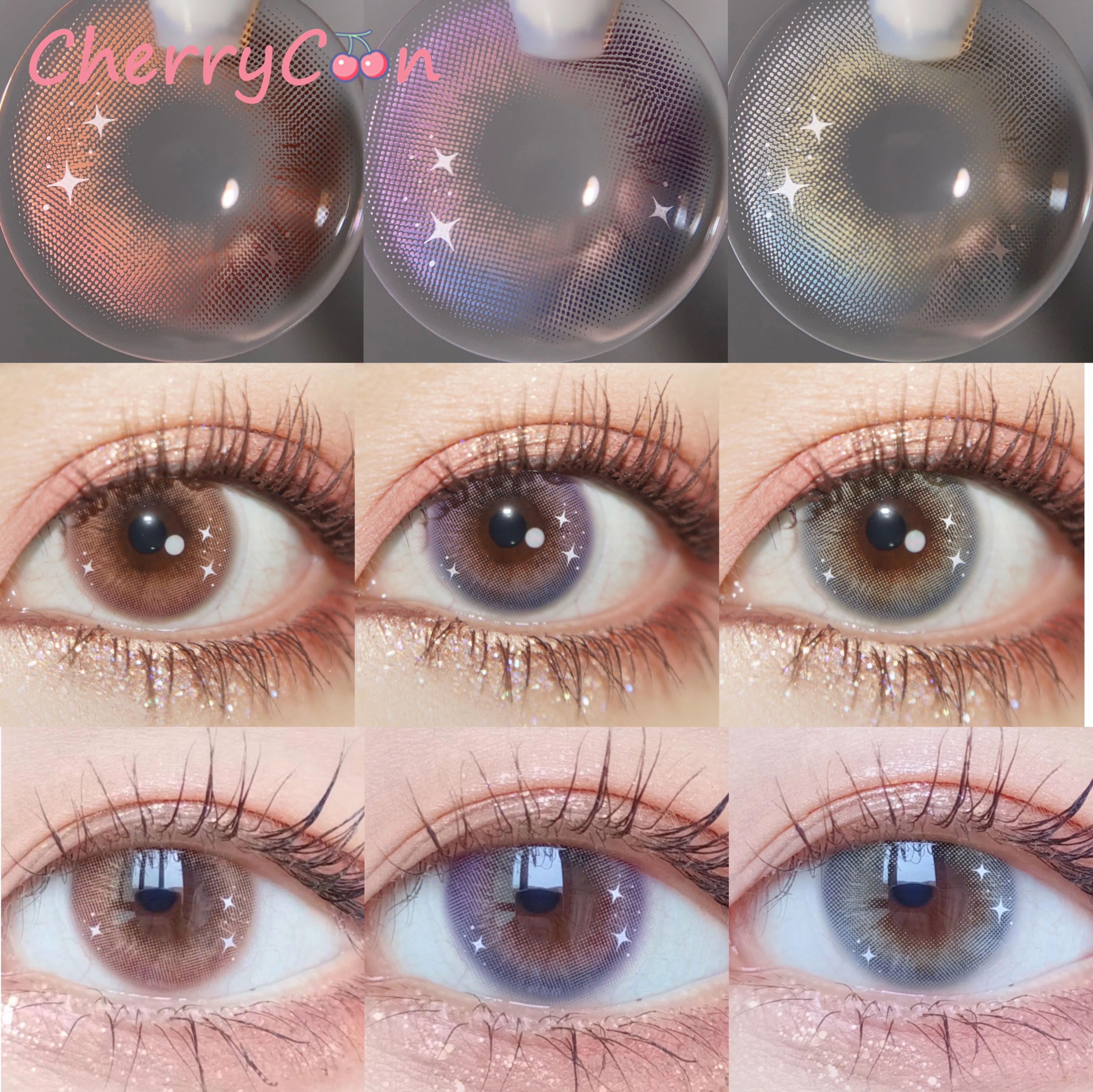 cherrycon shiny star violet contact lenses colored soft for eyes small beautiful pupil yearly contact lens myopia prescription free global shipping