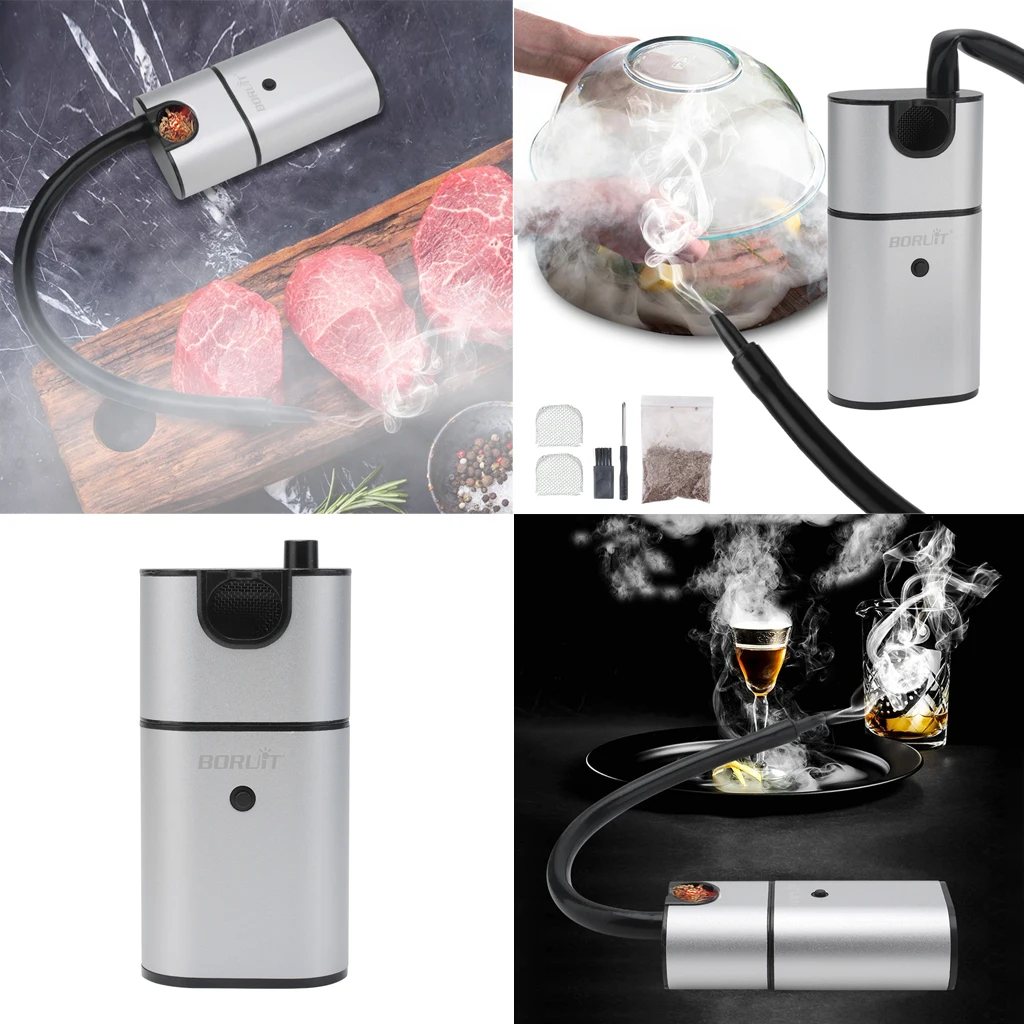 

Portable Smoking Tool, Food Cocktail Smoke Infuser Handheld Drink Smoker Kit for Meat Salmon Sausage Kitchen Indoor Outdoor