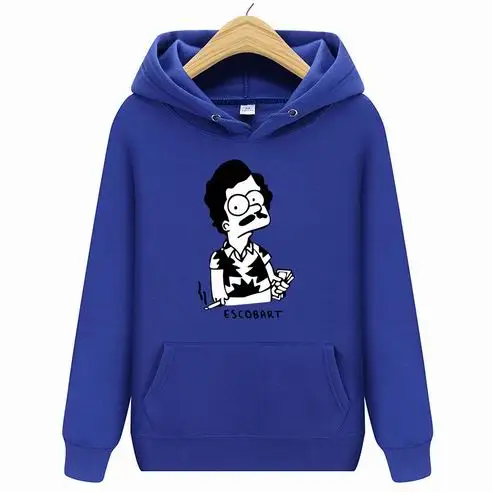 Толстовки ESCOBART Simpson, мужская толстовка с капюшоном, женские свитшоты, негабаритный черный цвет, Осень-зима, хип-хоп, мужские толстовки, толстовка - Цвет: Синий