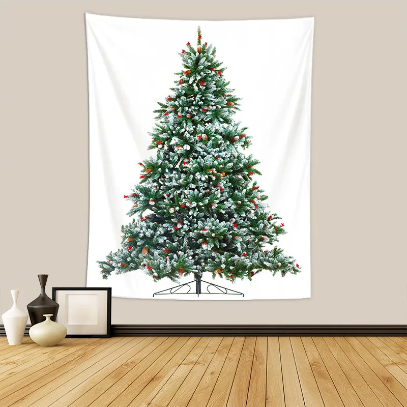 

2021 New Christmas Trees Tapestry Fabric Wall Hanging White Background Cloth Tapestries Carpet Blanket Wall Rug Christmas Decor
