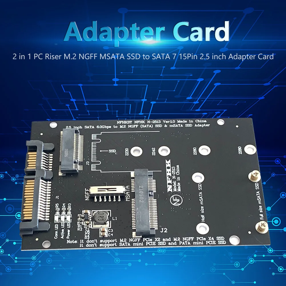 

Адаптер M.2 NGFF MSATA SSD на SATA 7 15Pin 2,5 дюйма, карта 2 в 1, конвертер переходника для настольных компьютеров