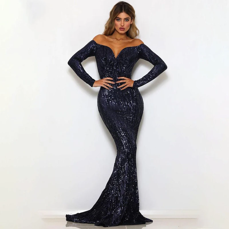 Женское облегающее платье-макси Nattemaid с открытыми плечами и блестками длинными