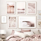 Картина на холсте, высушенная Пастельная трава, песок, падающий пляж, море, скандинавские плакаты и принты, настенные картинки для декора гостиной