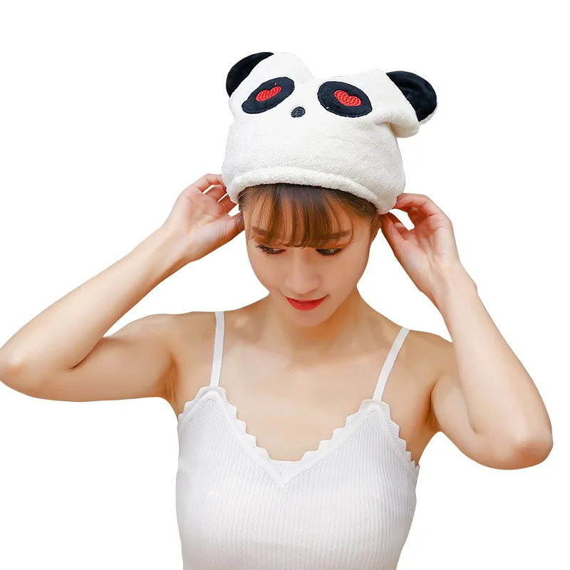 

Coral Velvet Hair Cap Shower Cap Cute Cartoon Panda Shower Cap Absorbent Quick-drying Hat Hair Drying Towel Head Wrap