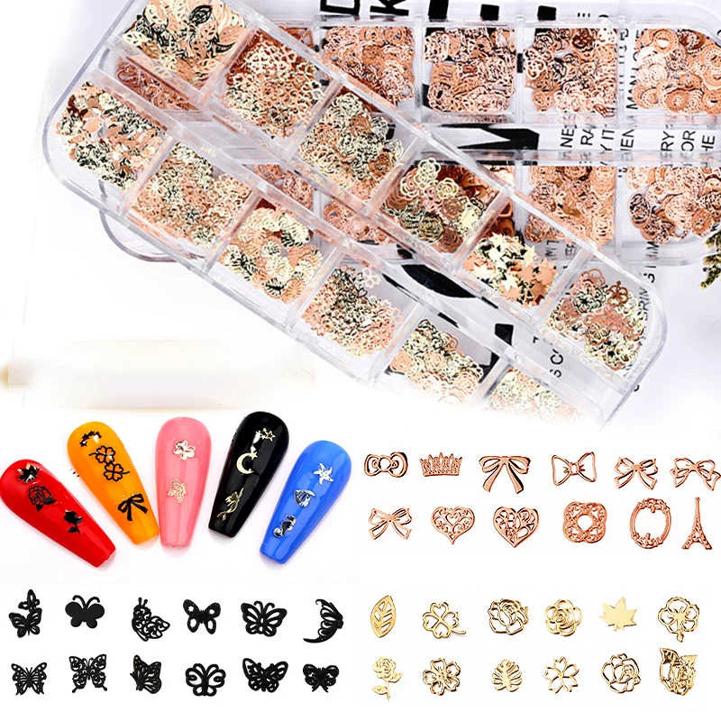 

Mixed 12 Shapes Gold/Sliver Metal Halloween Nail Art Decorations Slice In Girds Nail Foil Decals Fake Nail Accessoires Charms &*