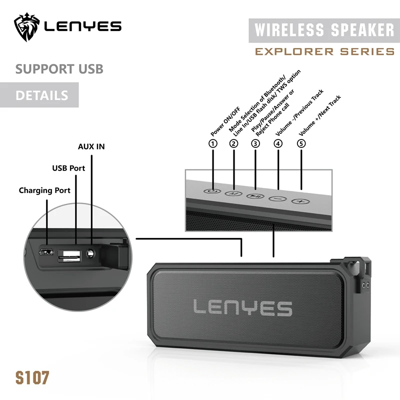 Lenyes 20 Вт беспроводные колонки IPX 7 TWS Hi Fi стерео Открытый 28 часов время музыки