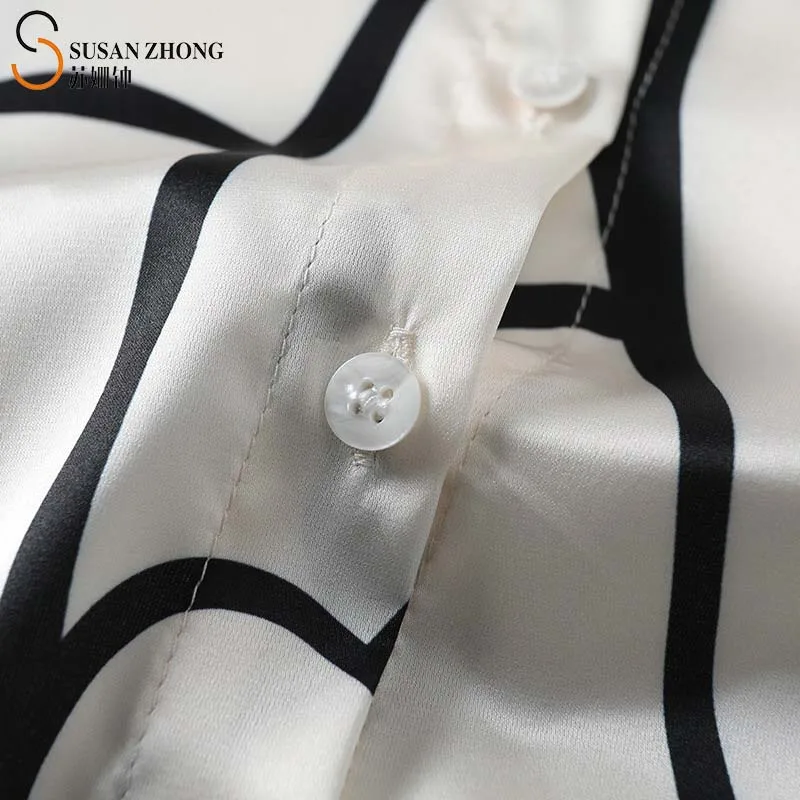 

Women Shirts Female Blouse Ladies Top 2021 Spring New Elegant Romantic Loose Turn-Down Collar Button Satin Art Aesthetic Print