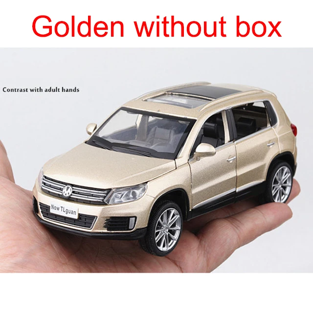 1:32, немецкая модель автомобиля VW Tiguan, литая под давлением, модель автомобиля из Золотого Металла, оттягивающая назад, модель автомобиля с подсветкой, игрушка в подарок для детей - Цвет: Golden no box
