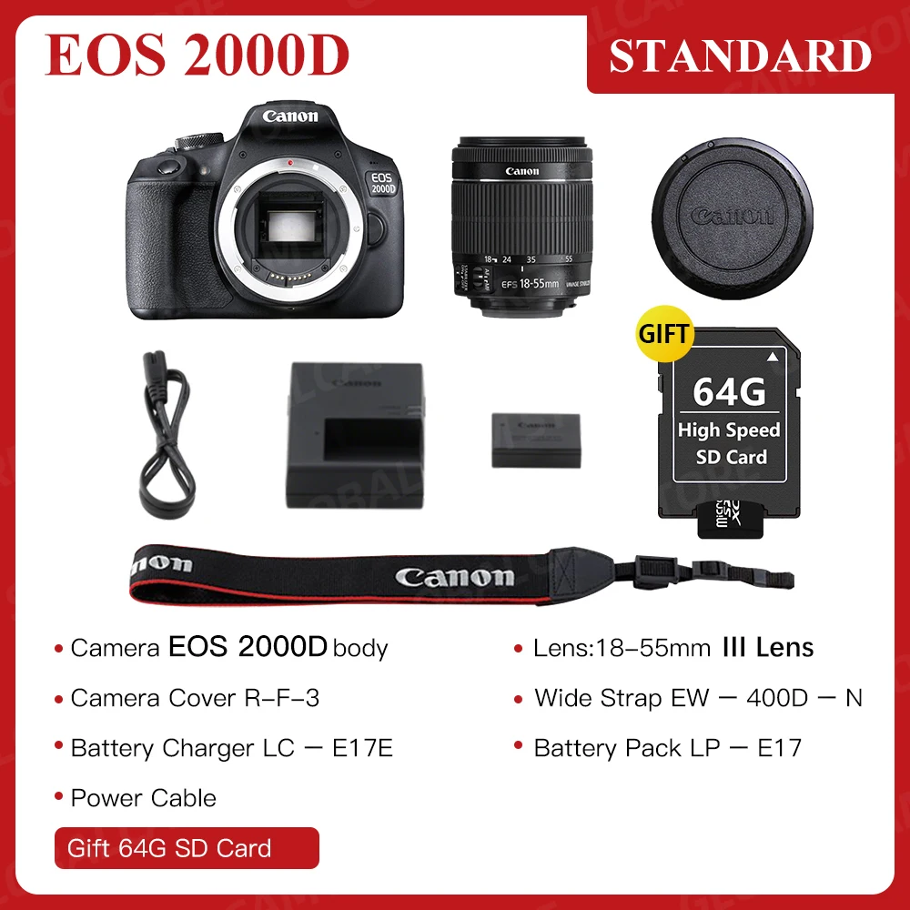 Canon EOS Rebel T7 DSLR Camera с 18-55 мм объективом 2000D Kit Original & New | Электроника