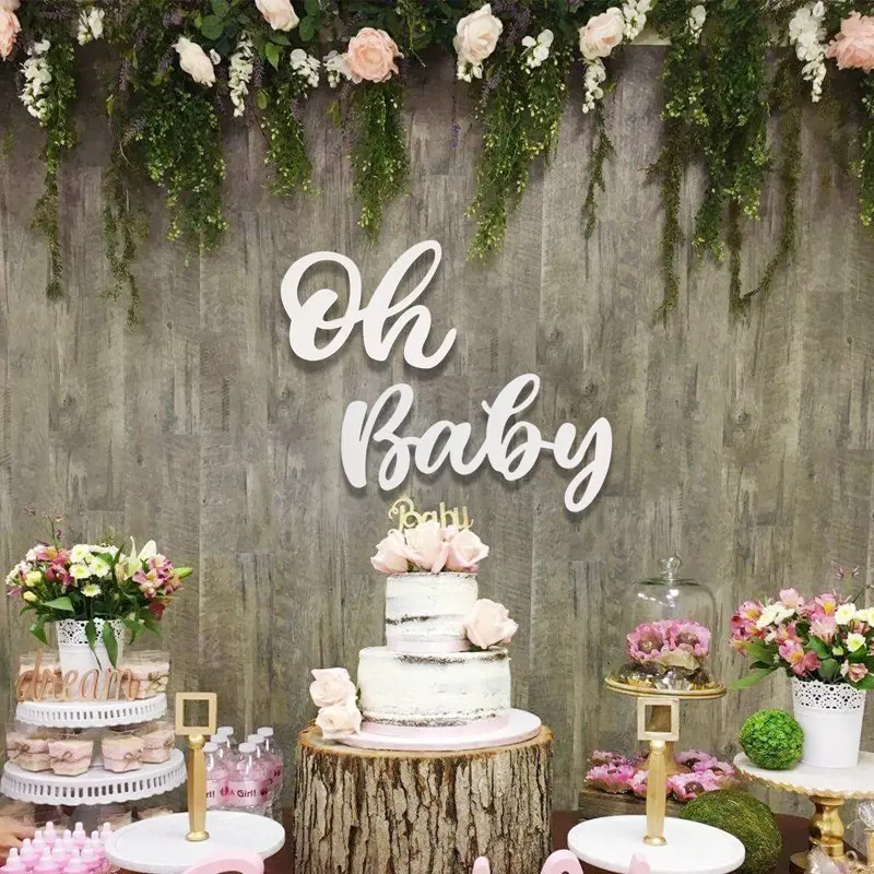 

Oh Baby Girl Wood Sticker Decorations For Home Happy Birthday Party Background Wall Decor Wedding Baby Shower Supplies