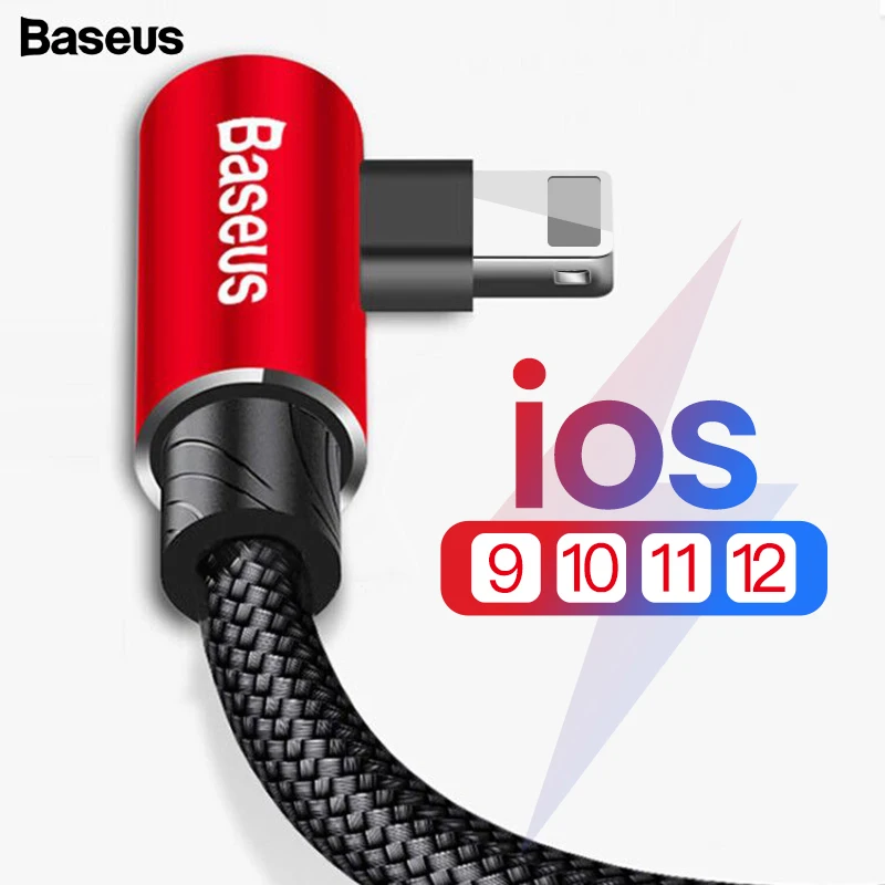 Baseus 90 градусов USB кабель для iPhone XS Max XR X 8 7 6 6s 5 5S iPad Быстрая зарядка зарядное устройство кабель для передачи данных адаптер кабель для мобильного телефона