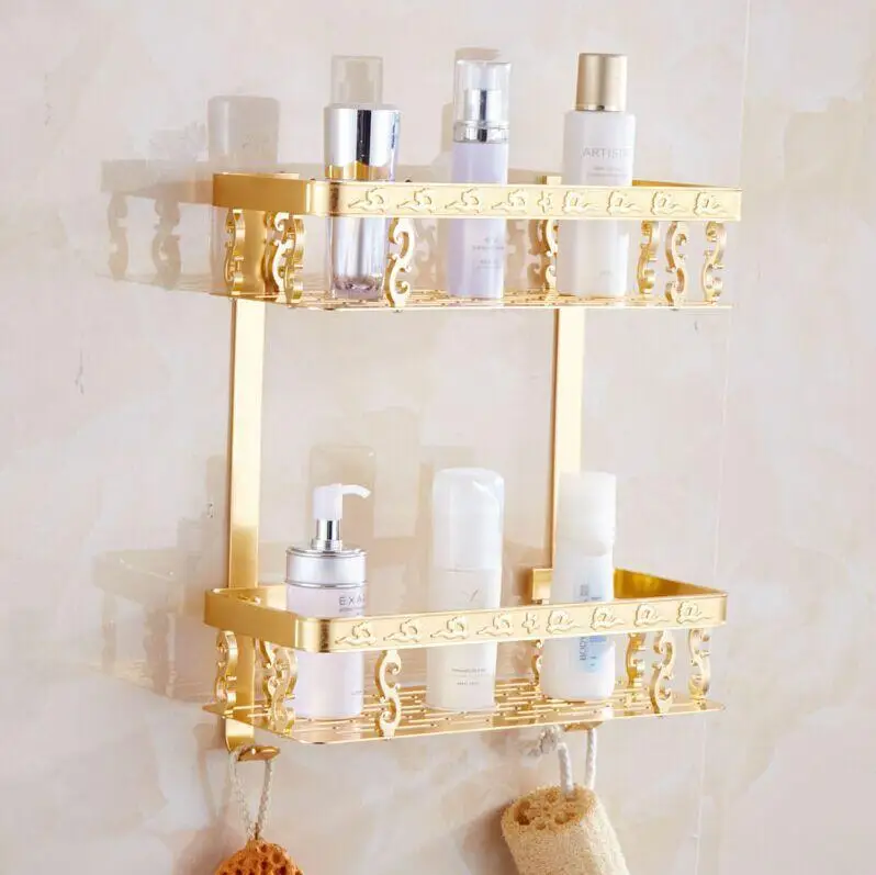 

Угловая полка для ванной комнаты, Золотая корзина для душа, держатель для шампуня, мыла, фена, треугольные настенные полки