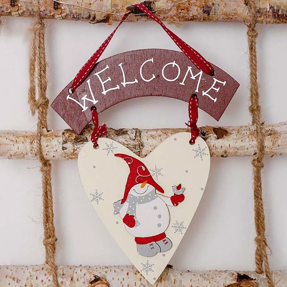 Christmas Lovely Lightweight Wooden Snowman Heart Shape Welcome Hanging Sign Tag Ornament Xmas Party Decoration | Дом и сад