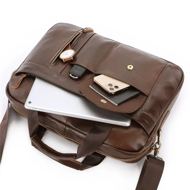 Retro Men's Bag Cow Leather Briefcase Laptop Messenger Shoulder Bags Document Man Camera iPad Cross body Bags Business Handbags