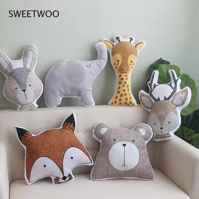 

Baby Elephant Fox Deer Bear Giraffe Rabbit Soft Stuffed Plush Toys Pillows Animal Plush Toy Cartoon Pillow Cushion for Kids Gift