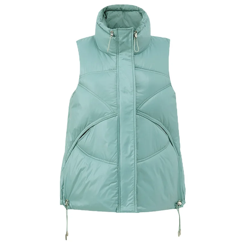 

2021 Glossy Winter Women Warm Vest Loose Drawstring Short Wasitcoat Solid Fashion Sleeveless Cotton Jacket Parka Outerwear Y056