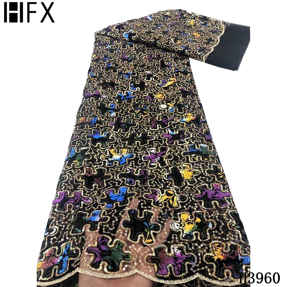 HFX кружевная ткань с блестками вышитая африканская 2020 Высококачественная