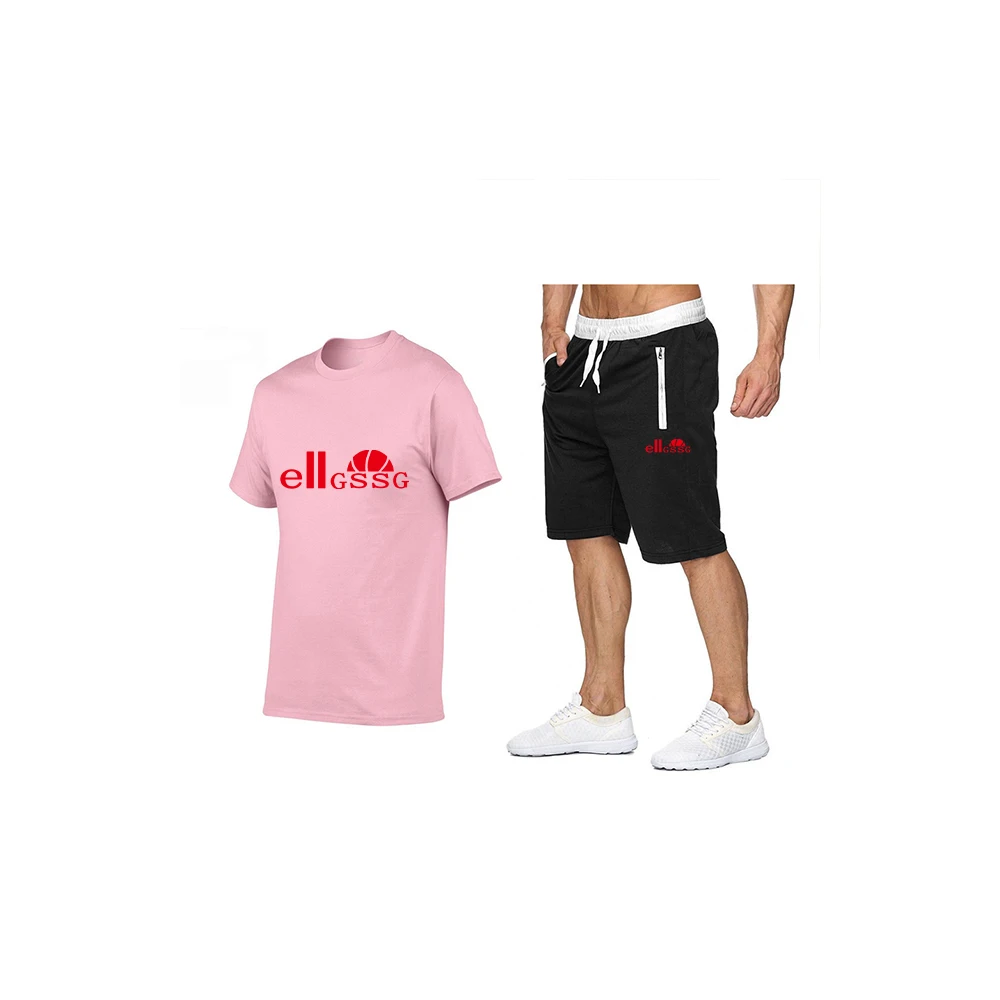 

Trendy summer breathable and quick-drying suit short-sleeved T-shirt + rope zip shorts fitness basketball track suit streetwear