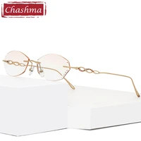 chashma rimless gold red spectacles titanium fashion eye glasses diamond trimmed frames women sunglasses tint lens