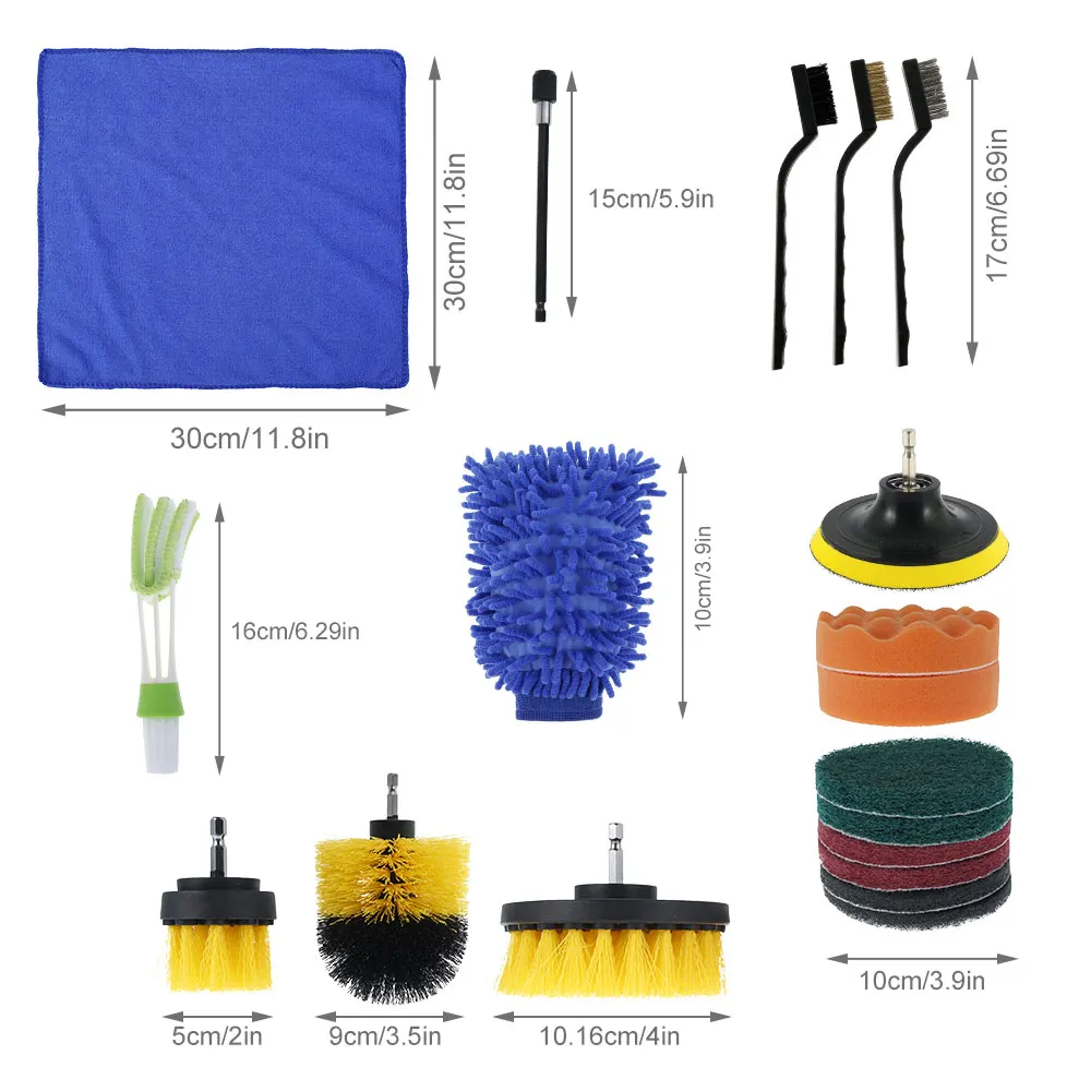 

27Pcs Drill Brush Attachment Set Power Scrubber Brush Car Polisher Bathroom Cleaning Kit with Extender Kitchen Cleaning Tools