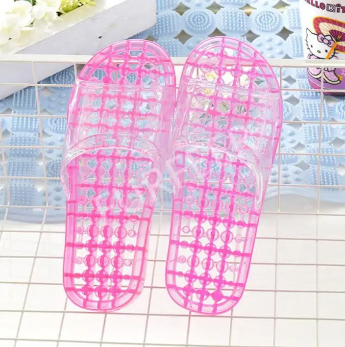 Pink Женские летние массажные тапочки; нескользящие домашние Тапочки для ванной; женская обувь тапки; женские прозрачные сандалии на плоской подошве; шлепанцы - Цвет: Pink