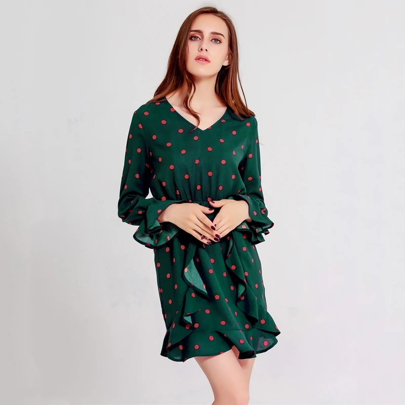 BornToGirl/2020 весенне-летнее повседневное платье в горошек с длинными рукавами для