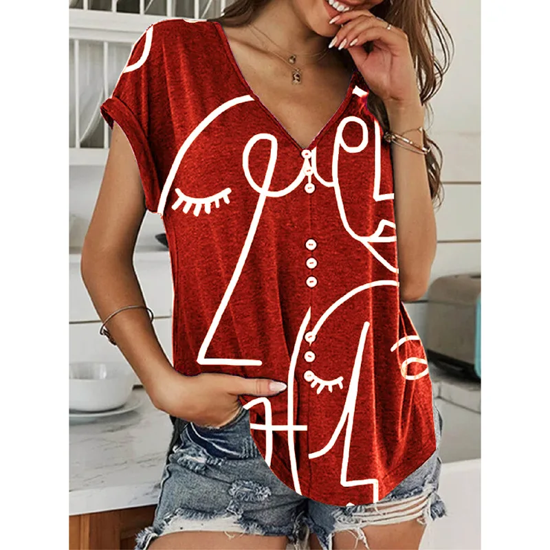 Женская однобортная футболка Повседневная Свободная большого размера с