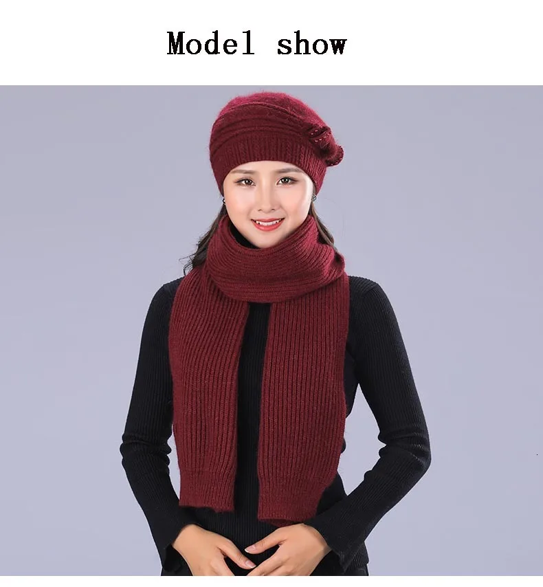 Mother's Nnew Year Gift Rabbit Knit Cap Scarf The Elderly Women's Autumn And Winter Warm Hat Scarf Female Winter Hat Twinset