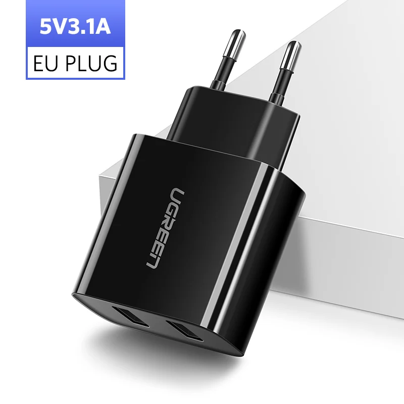 Ugreen 5V3. 4A Универсальное Зарядное Устройство USB Путешествия Зарядное Устройство Адаптер Портативный ЕС ВЕЛИКОБРИТАНИЯ Plug Смарт-Мобильный Телефон Зарядное Устройство для iPhone Tablet - Тип штекера: 5V3.1A EU Black