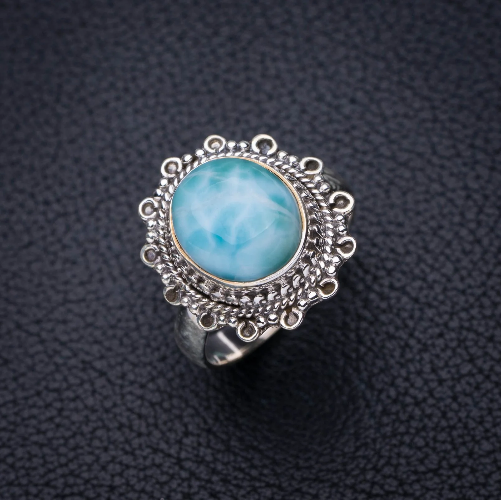 

StarGems Natural Caribbean Larimar Handmade 925 Sterling Silver Ring 8 E7093