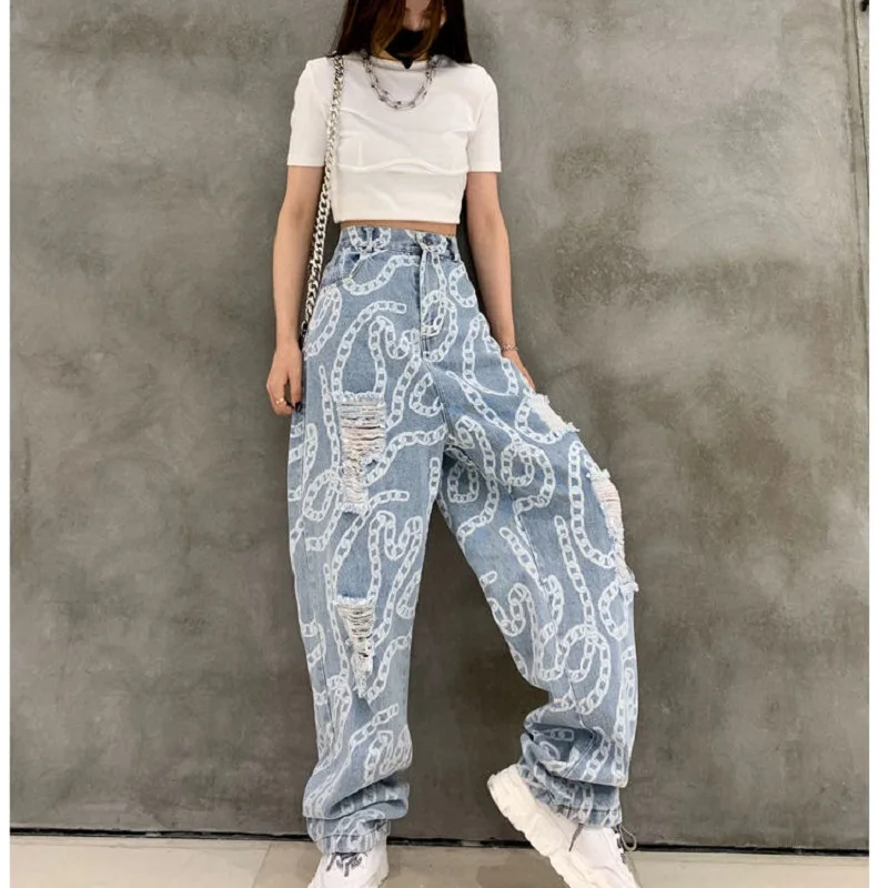 

Woman Jeans Plus Size High Waist Wide Leg Jeans for Women 2020 Summer Hole Streetwear Hip Hop Vintage Jeans Women