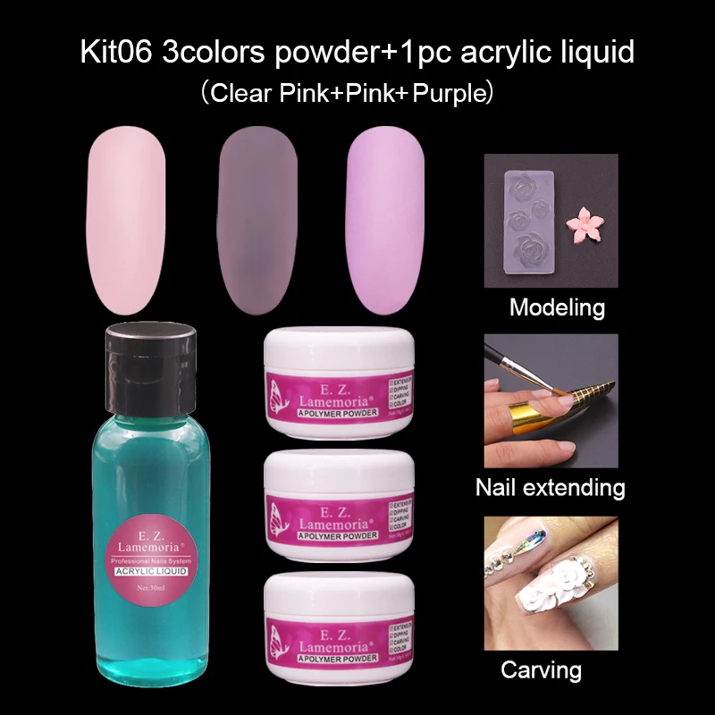7 цветов акриловый порошок прозрачный розовый белый набор для наращивания ногтей